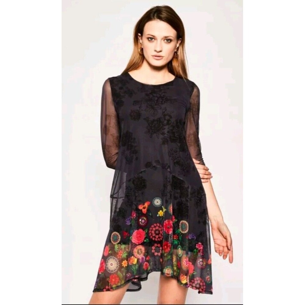 Desigual Women's Blue Floral Multilayer Dress Size M  NEW Other Read Description